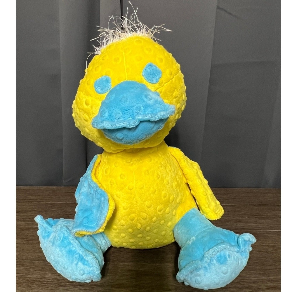 Yellow Blue Duck Plush Stuffed Animal Textured Minky Dot Bird 12 Inch Toy‎